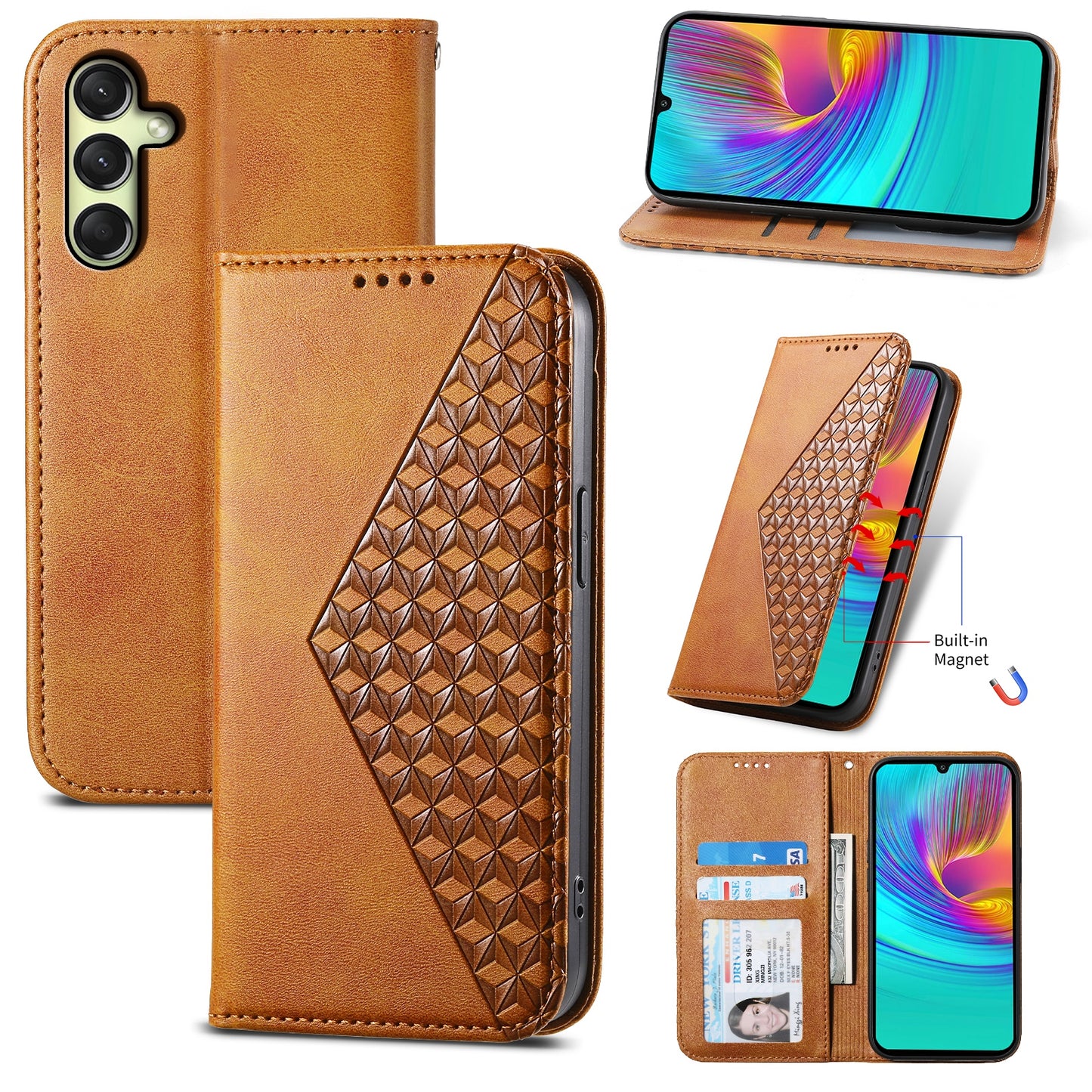 For Samsung Galaxy A16 5G / A16 4G Case Calf Texture PU Leather Phone Cover with Wallet - Yellow
