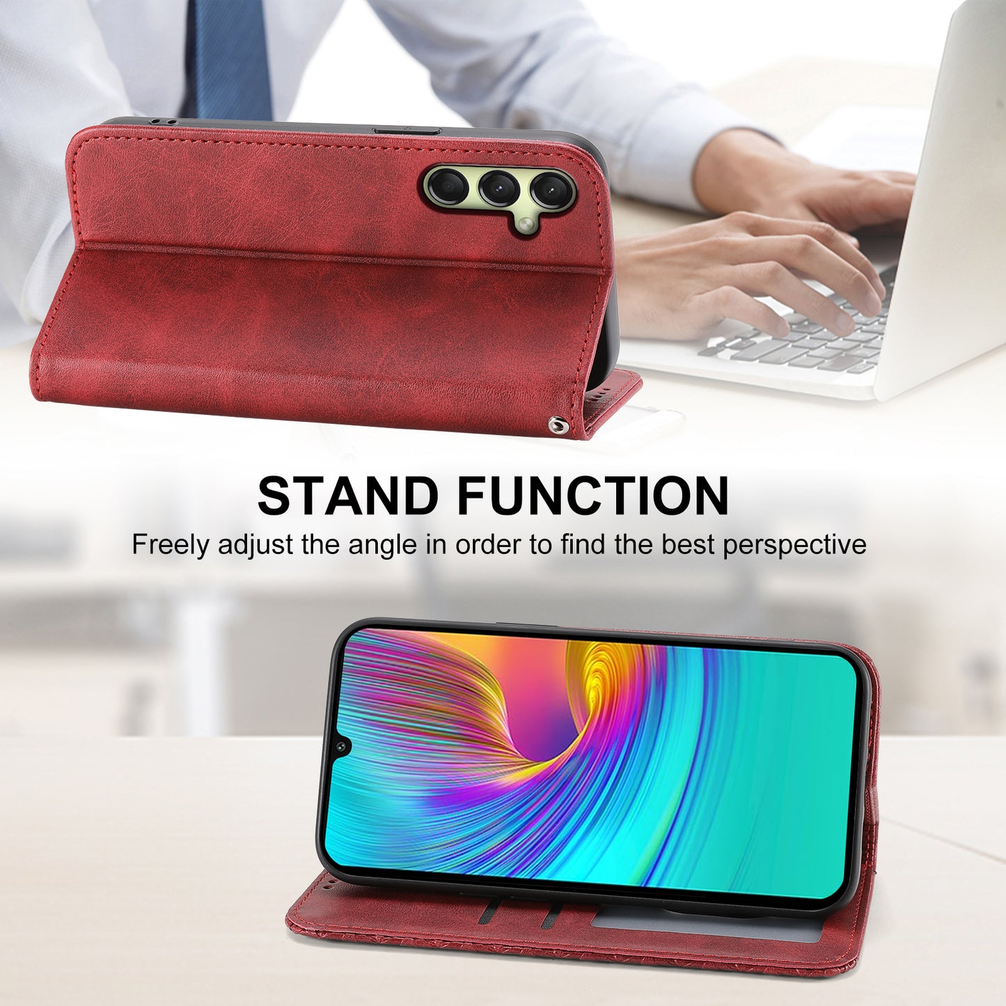 For Samsung Galaxy A16 5G / A16 4G Case Calf Texture PU Leather Phone Cover with Wallet - Red