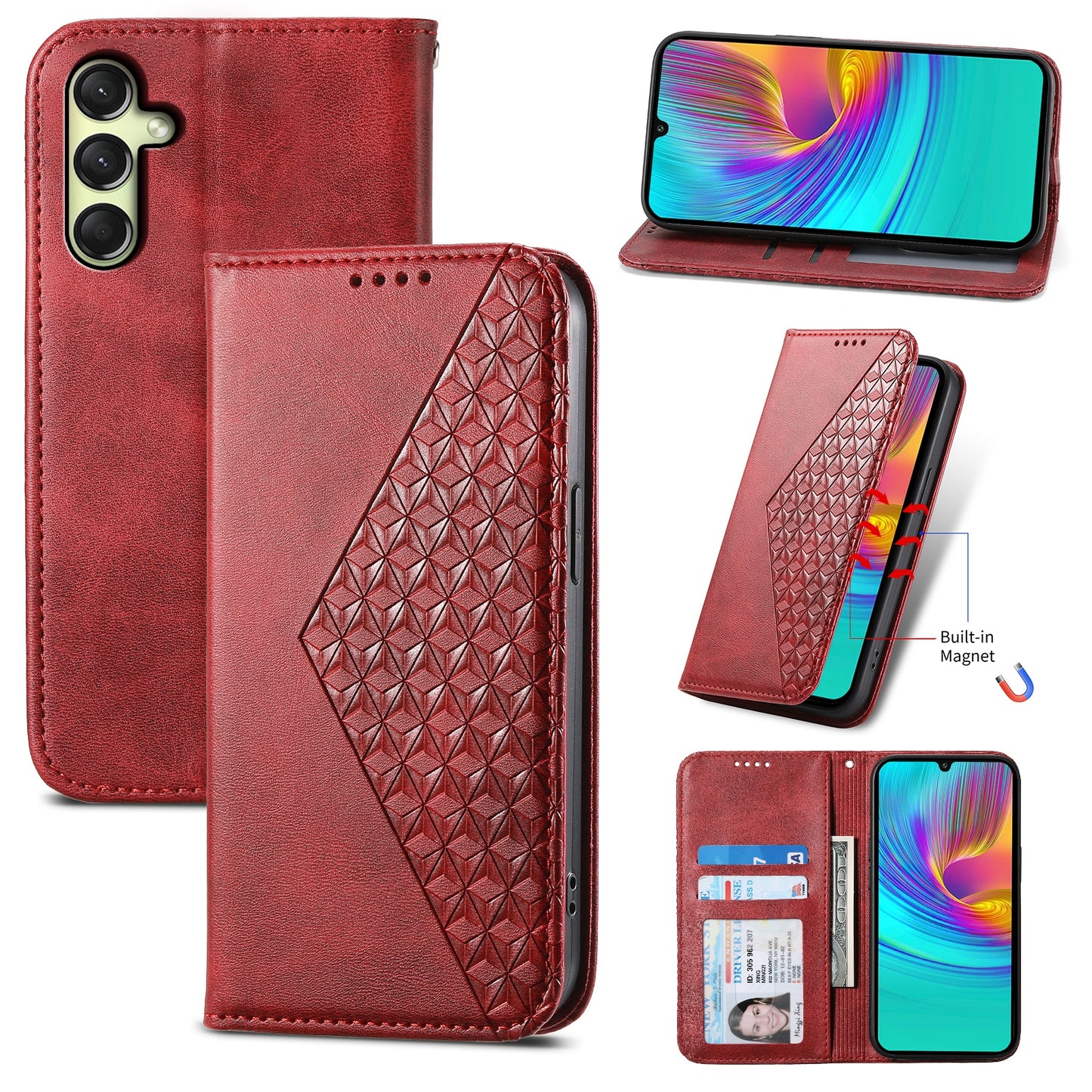 For Samsung Galaxy A16 5G / A16 4G Case Calf Texture PU Leather Phone Cover with Wallet - Red