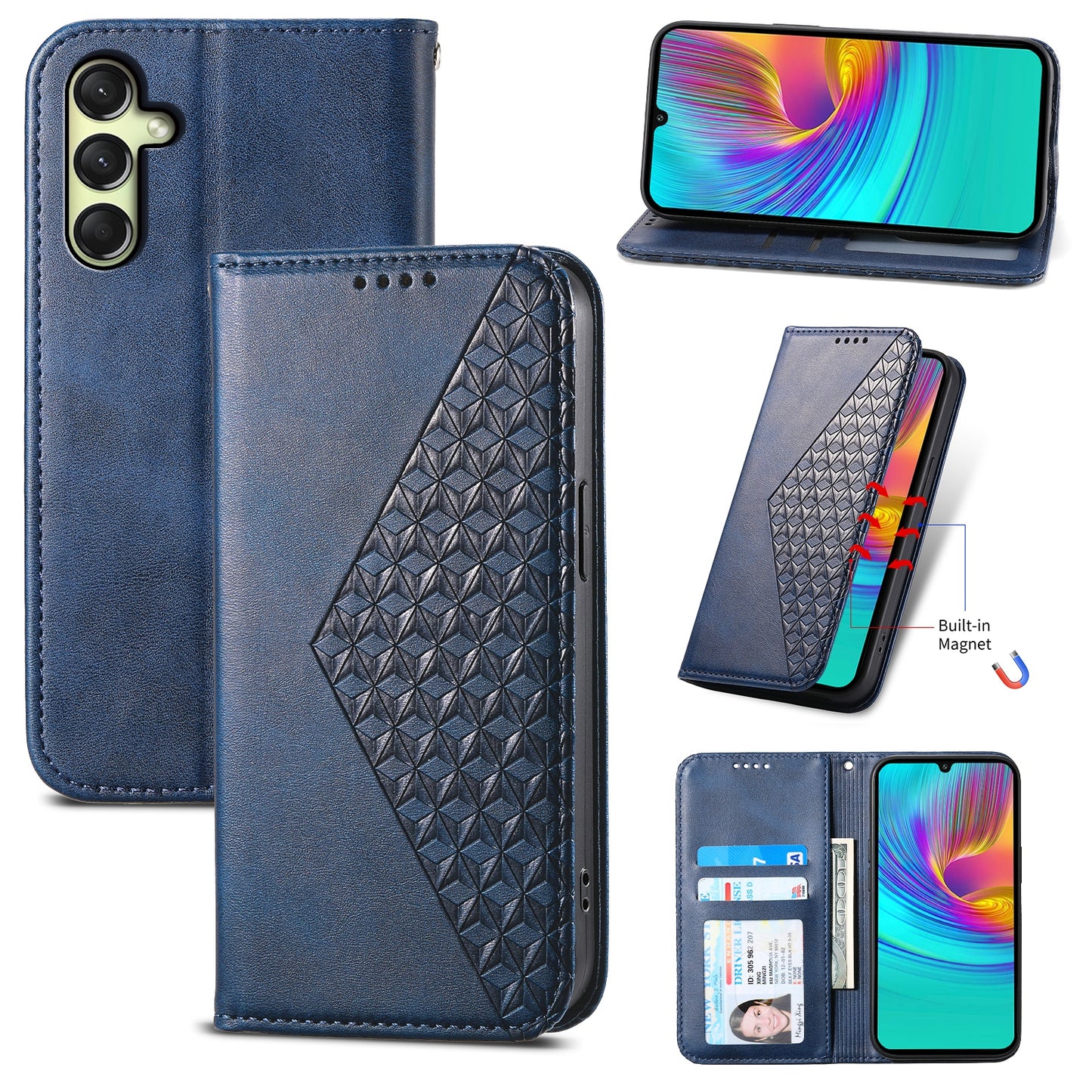 For Samsung Galaxy A16 5G / A16 4G Case Calf Texture PU Leather Phone Cover with Wallet - Blue