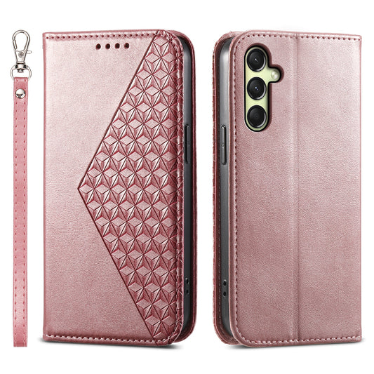 For Samsung Galaxy A16 5G / A16 4G Case Calf Texture PU Leather Phone Cover with Wallet - Rose Gold