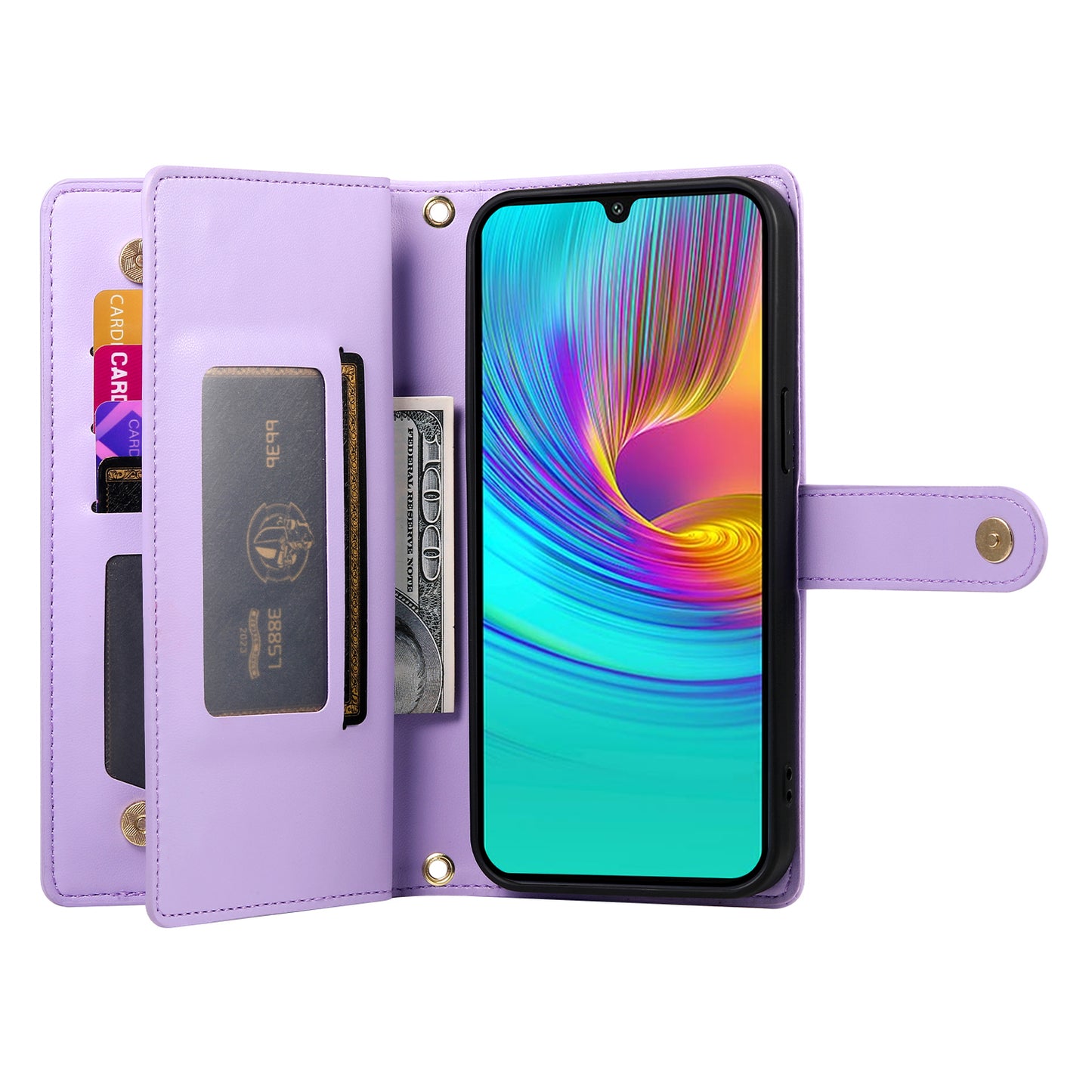 DF-011 For Samsung Galaxy A16 5G / A16 4G Case Zipper Pocket Wallet Leather Phone Cover with Straps - Purple