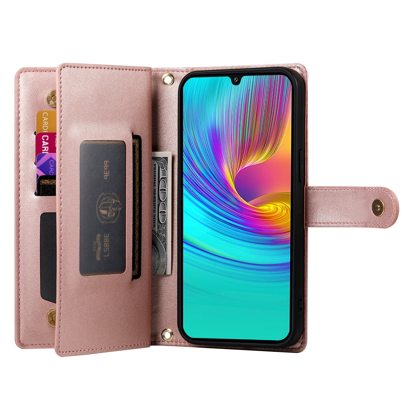 DF-011 For Samsung Galaxy A16 5G / A16 4G Case Zipper Pocket Wallet Leather Phone Cover with Straps - Pink