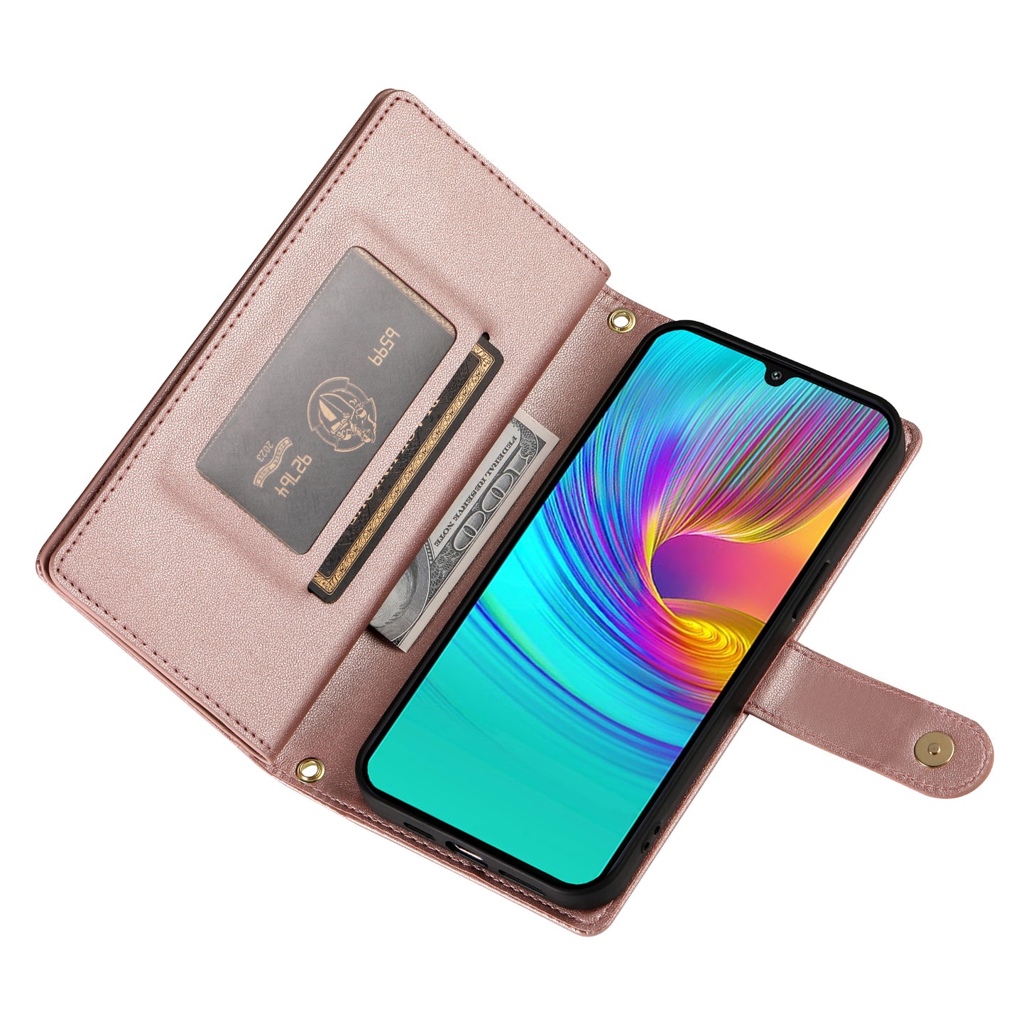 DF-011 For Samsung Galaxy A16 5G / A16 4G Case Zipper Pocket Wallet Leather Phone Cover with Straps - Pink