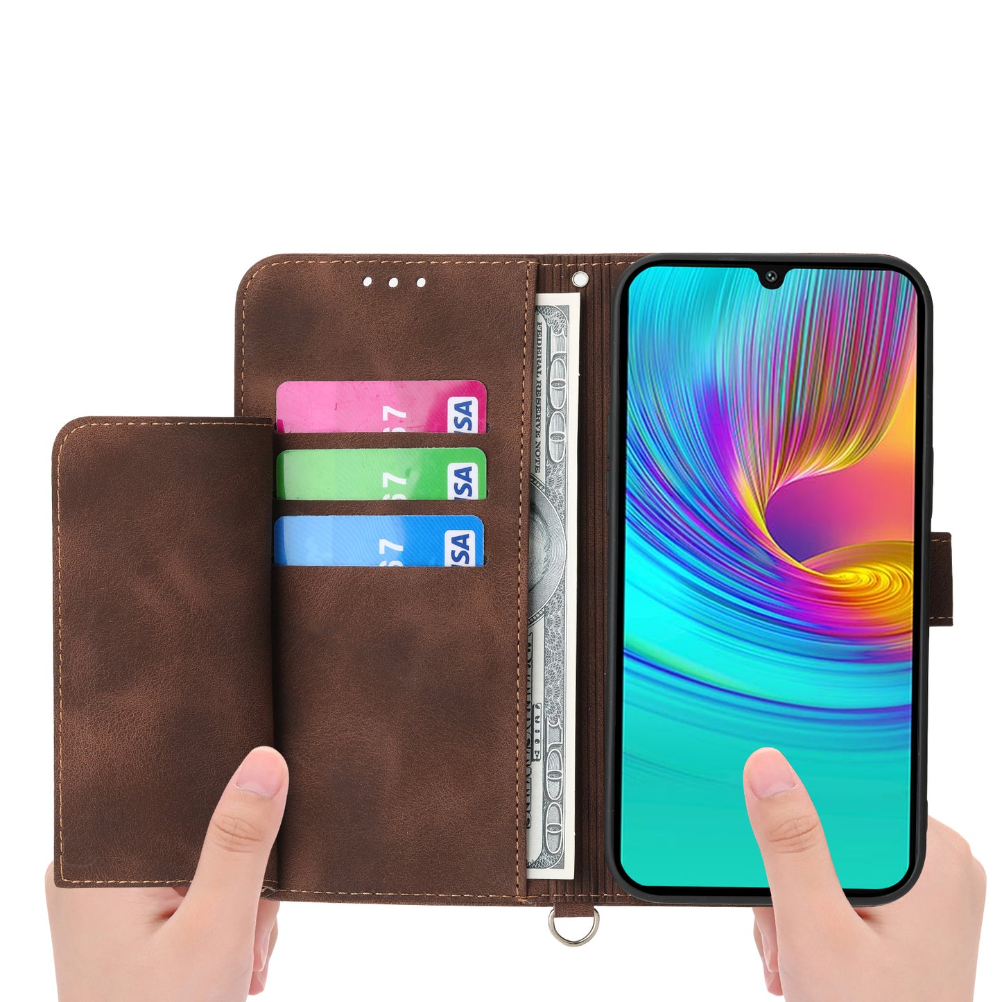 For Samsung Galaxy A16 5G / A16 4G Case Flower Pattern PU Leather Wallet Phone Cover with Strap - Brown