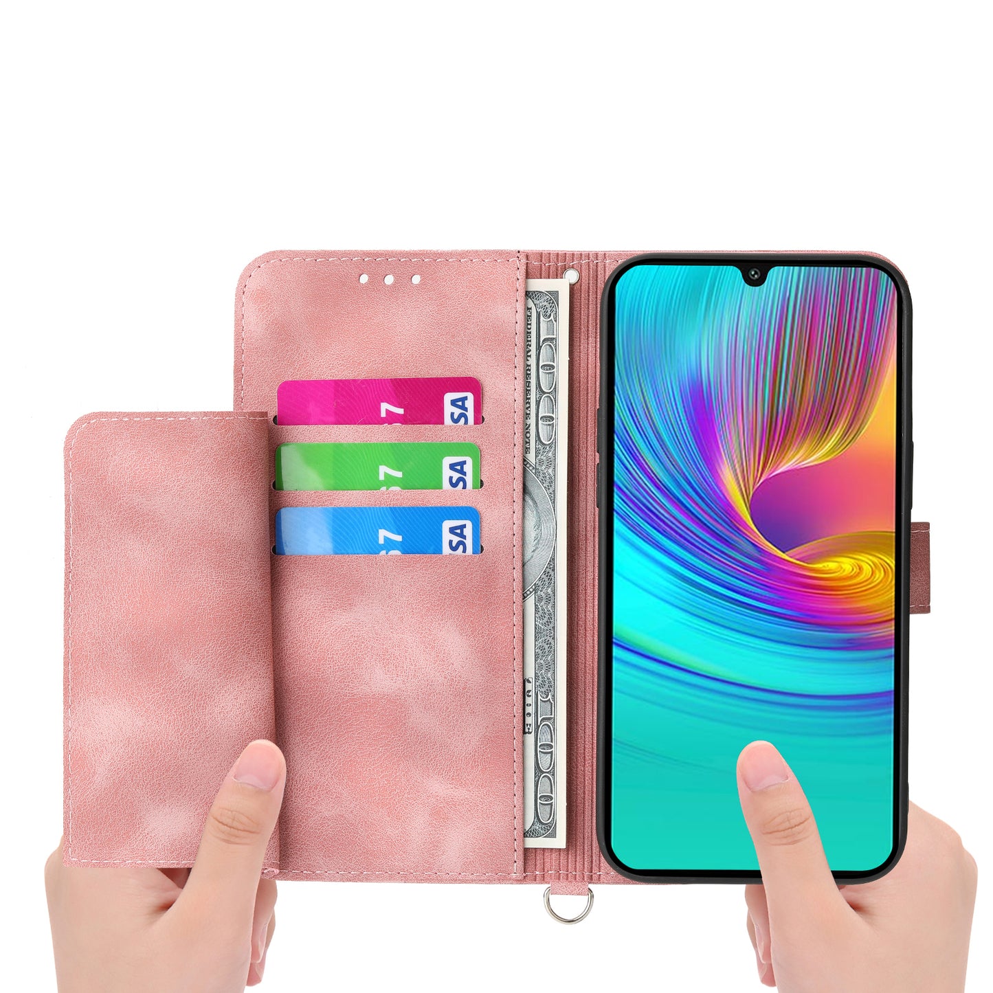 For Samsung Galaxy A16 5G / A16 4G Case Flower Pattern PU Leather Wallet Phone Cover with Strap - Pink