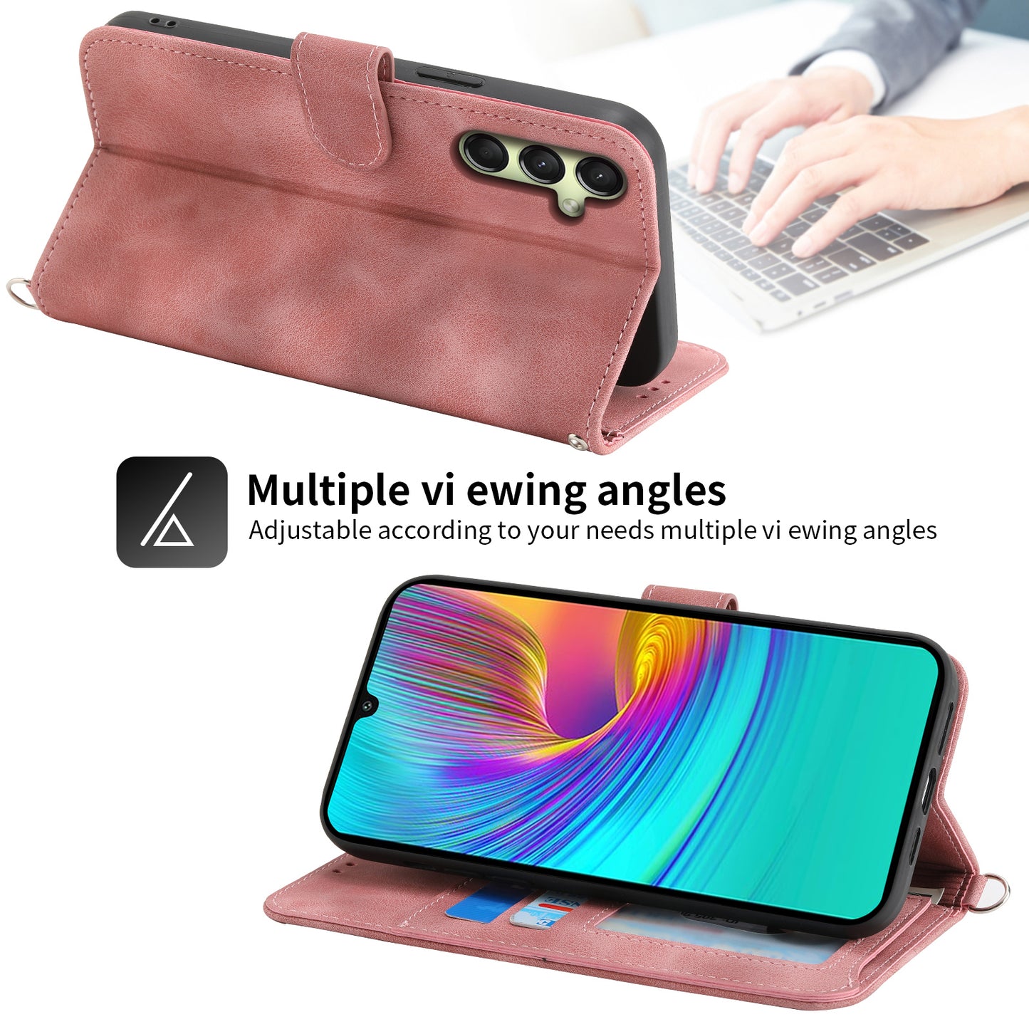 For Samsung Galaxy A16 5G / A16 4G Case Flower Pattern PU Leather Wallet Phone Cover with Strap - Pink