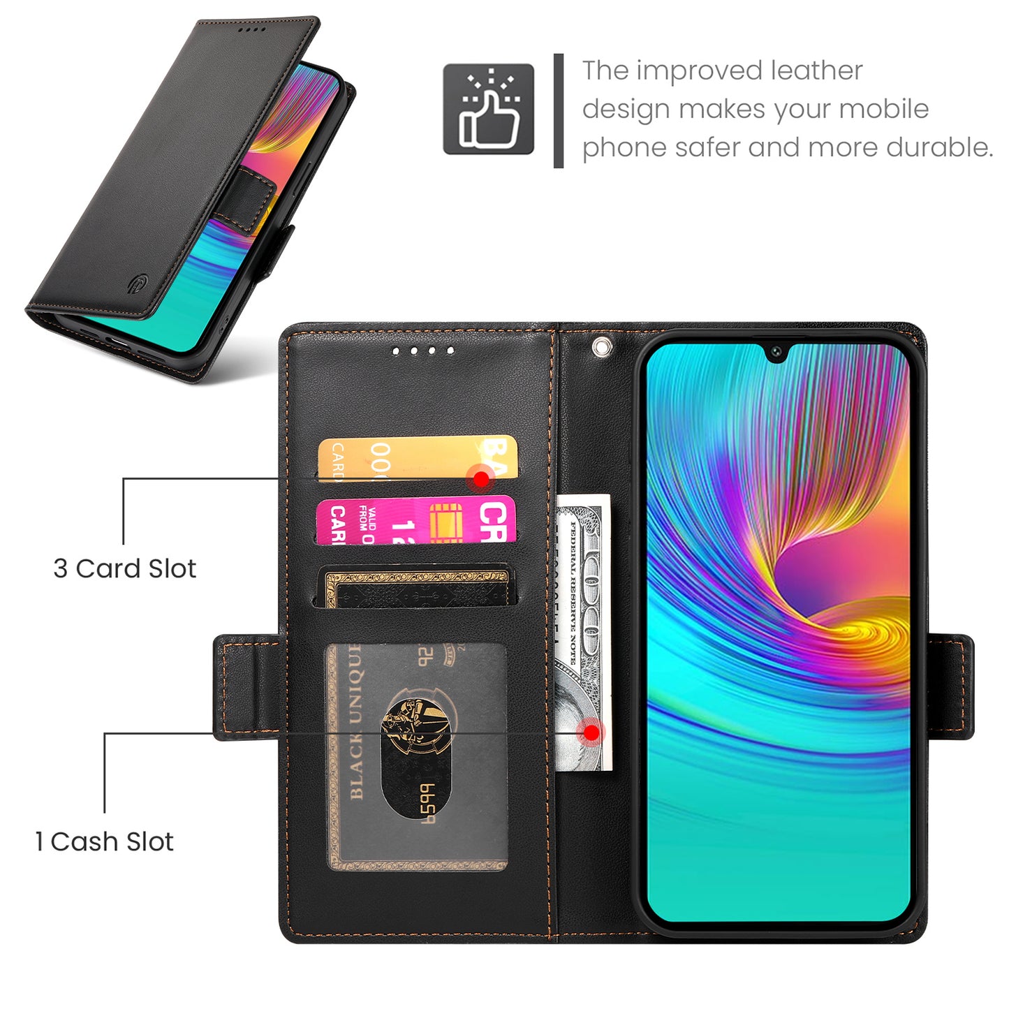 DF-010 For Samsung Galaxy A16 5G / A16 4G Stand Case PU Leather Wallet Phone Cover - Black