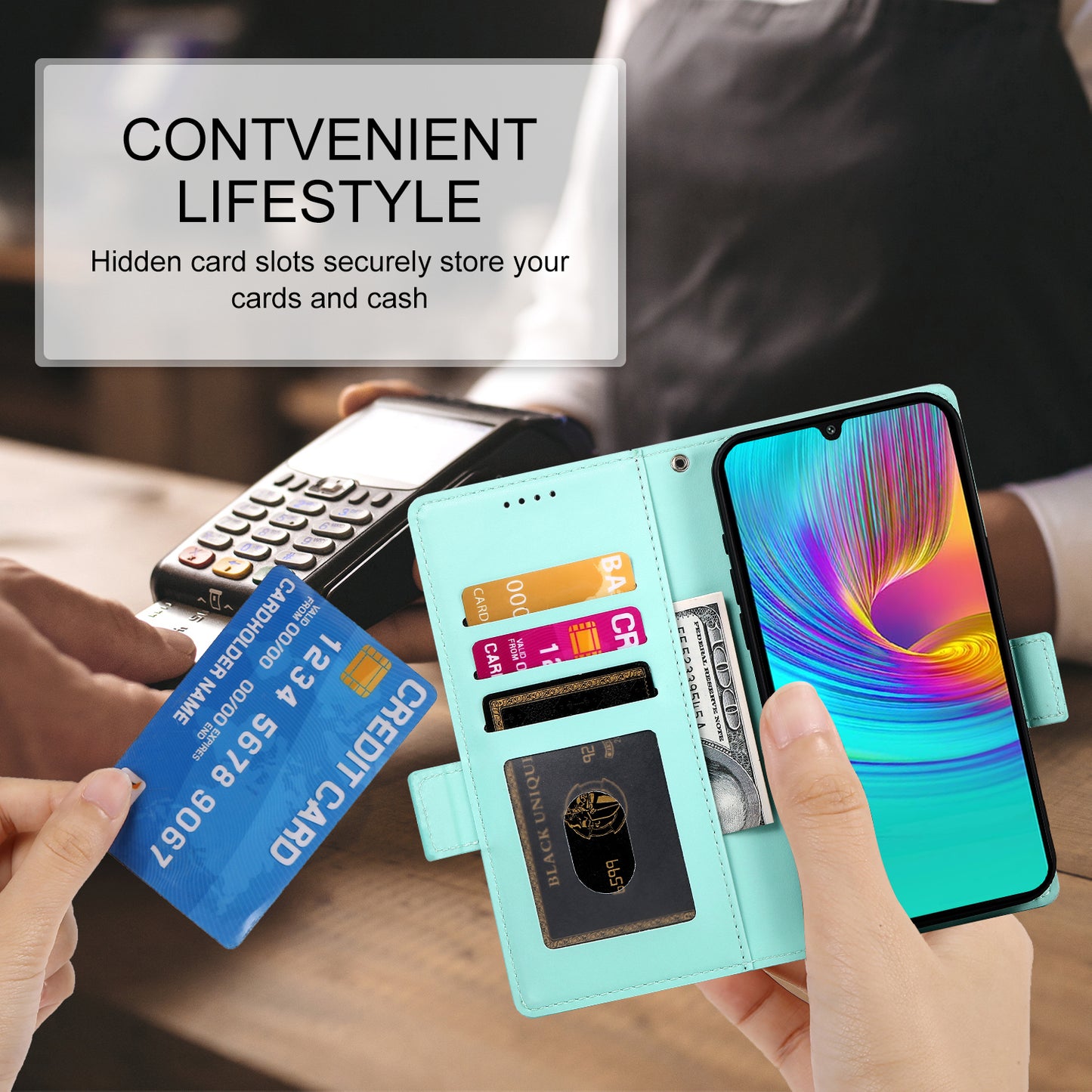 DF-010 For Samsung Galaxy A16 5G / A16 4G Stand Case PU Leather Wallet Phone Cover - Mint Green