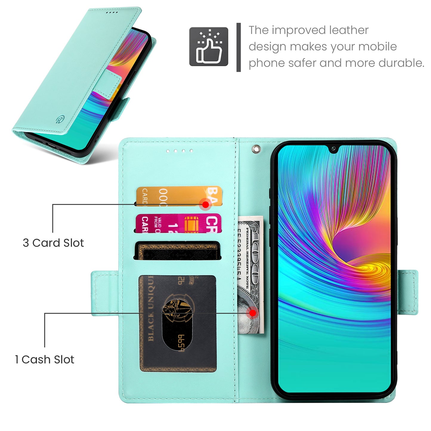DF-010 For Samsung Galaxy A16 5G / A16 4G Stand Case PU Leather Wallet Phone Cover - Mint Green
