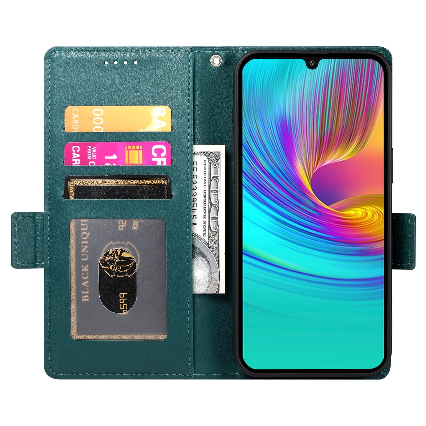 DF-010 For Samsung Galaxy A16 5G / A16 4G Stand Case PU Leather Wallet Phone Cover - Blackish Green