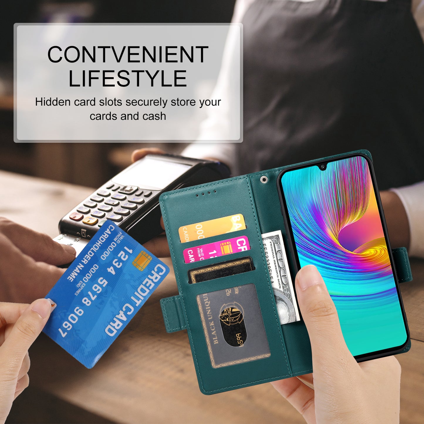 DF-010 For Samsung Galaxy A16 5G / A16 4G Stand Case PU Leather Wallet Phone Cover - Blackish Green