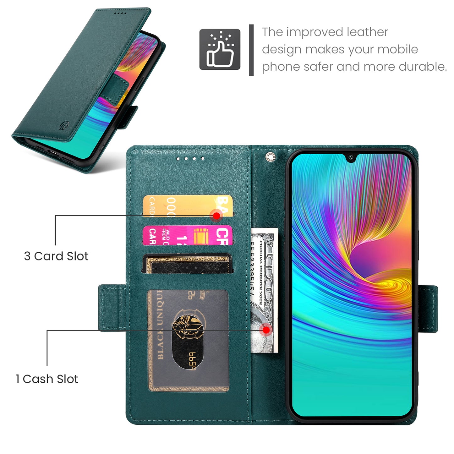 DF-010 For Samsung Galaxy A16 5G / A16 4G Stand Case PU Leather Wallet Phone Cover - Blackish Green