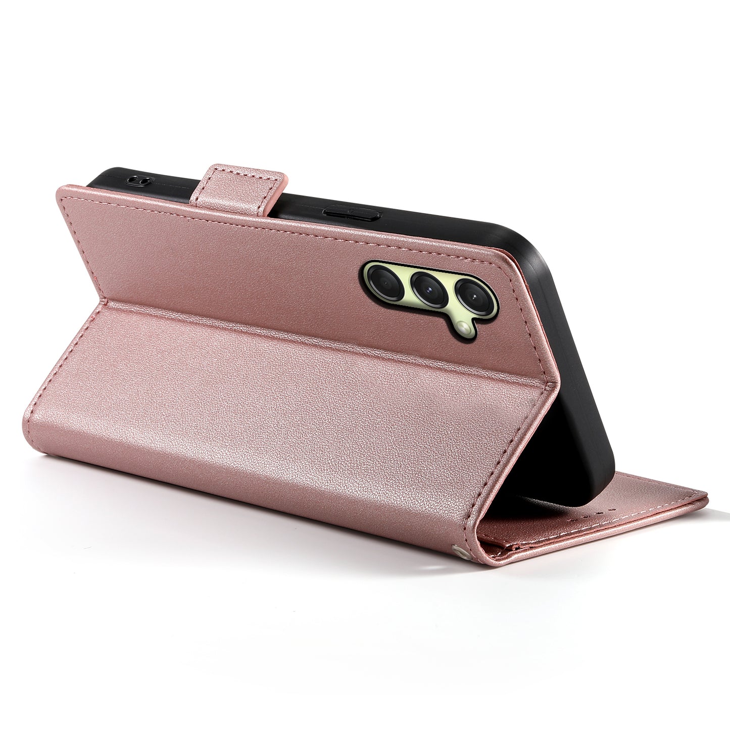 DF-010 For Samsung Galaxy A16 5G / A16 4G Stand Case PU Leather Wallet Phone Cover - Rose Gold