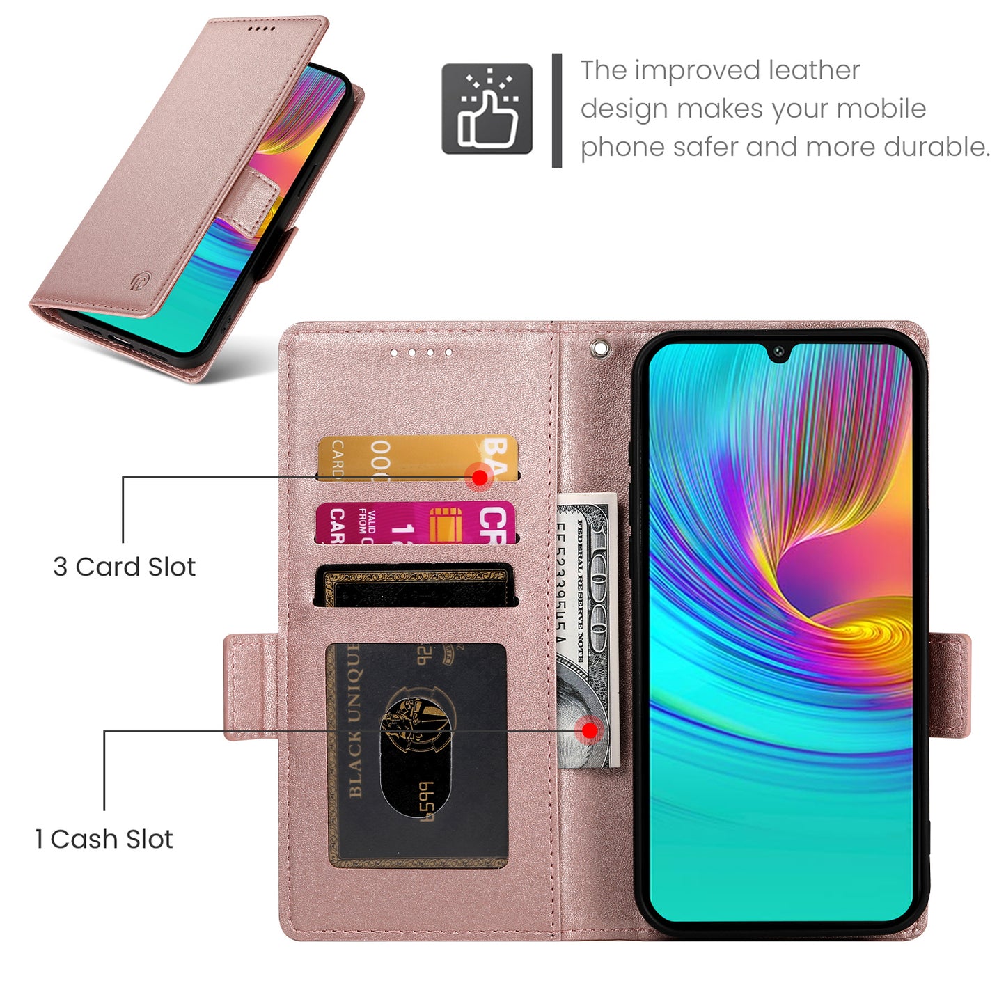 DF-010 For Samsung Galaxy A16 5G / A16 4G Stand Case PU Leather Wallet Phone Cover - Rose Gold