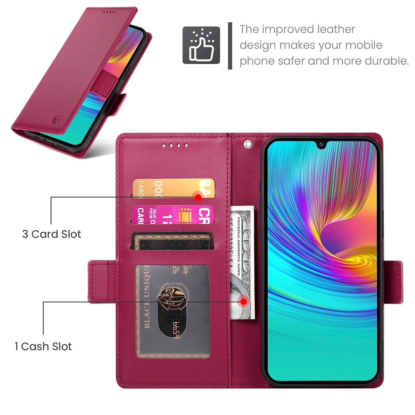 DF-010 For Samsung Galaxy A16 5G / A16 4G Stand Case PU Leather Wallet Phone Cover - Wine Red