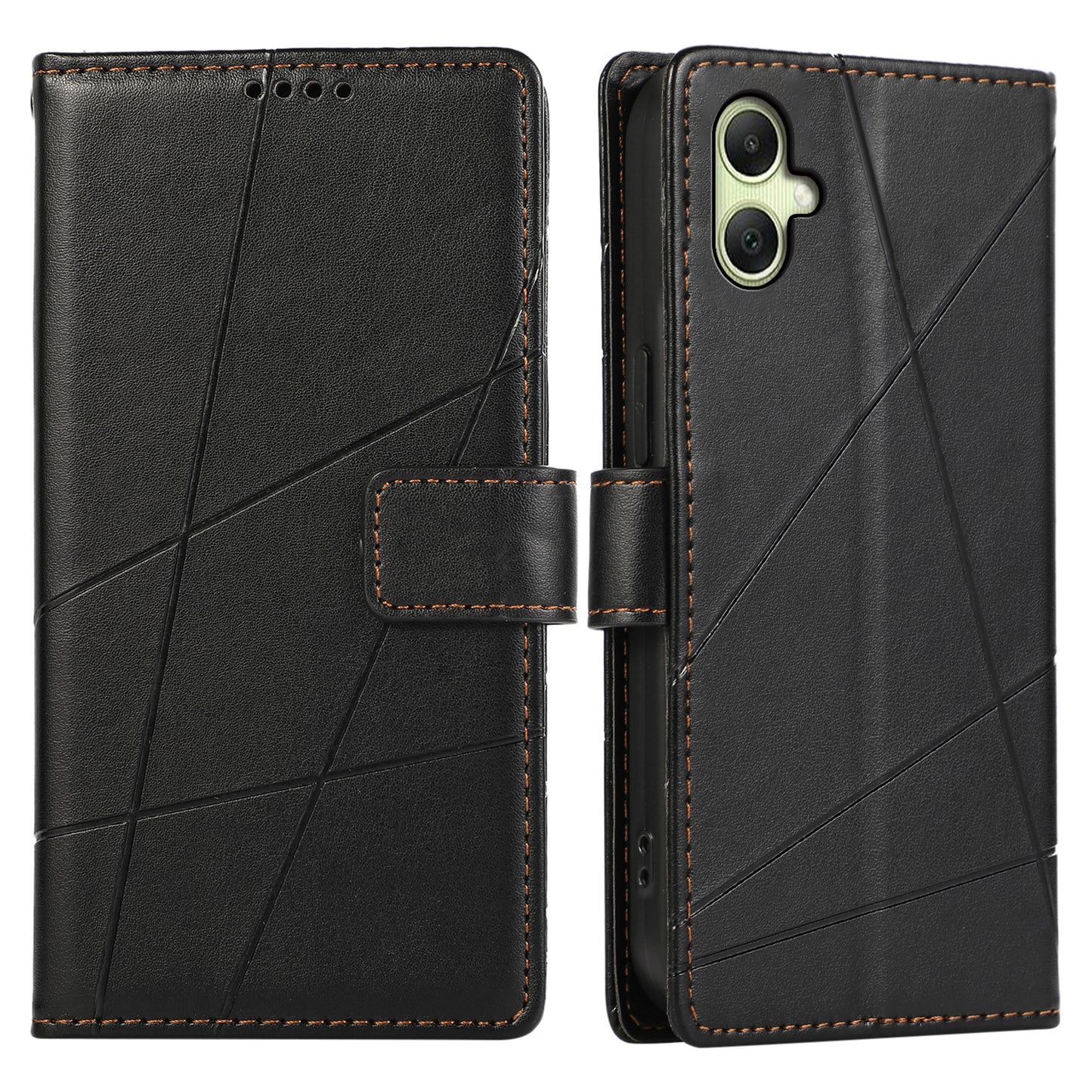 DF-06 For Samsung Galaxy A06 Phone Case Line Imprint Leather Wallet Cover - Black