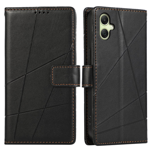 DF-06 For Samsung Galaxy A06 Phone Case Line Imprint Leather Wallet Cover - Black