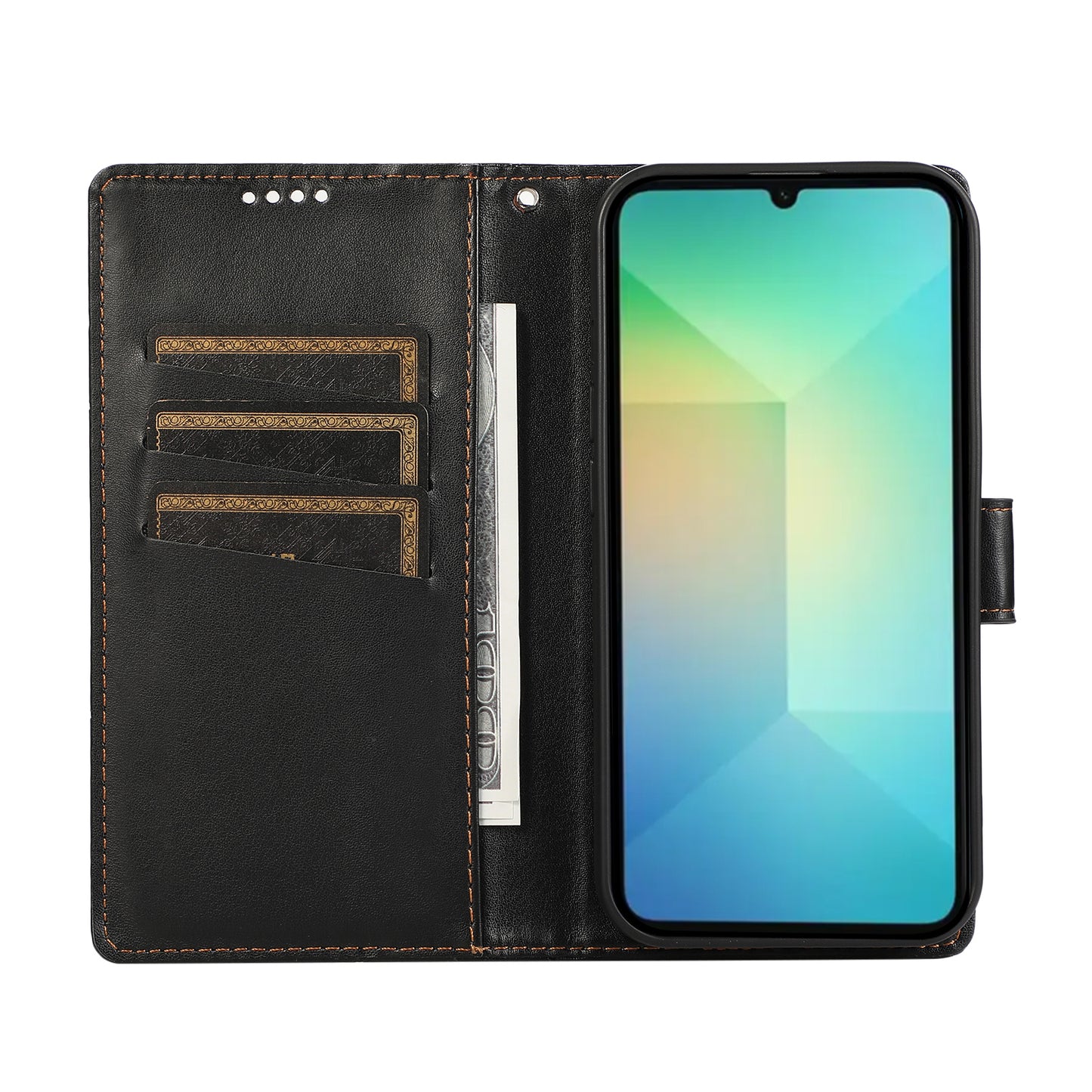 DF-06 For Samsung Galaxy A06 Phone Case Line Imprint Leather Wallet Cover - Black