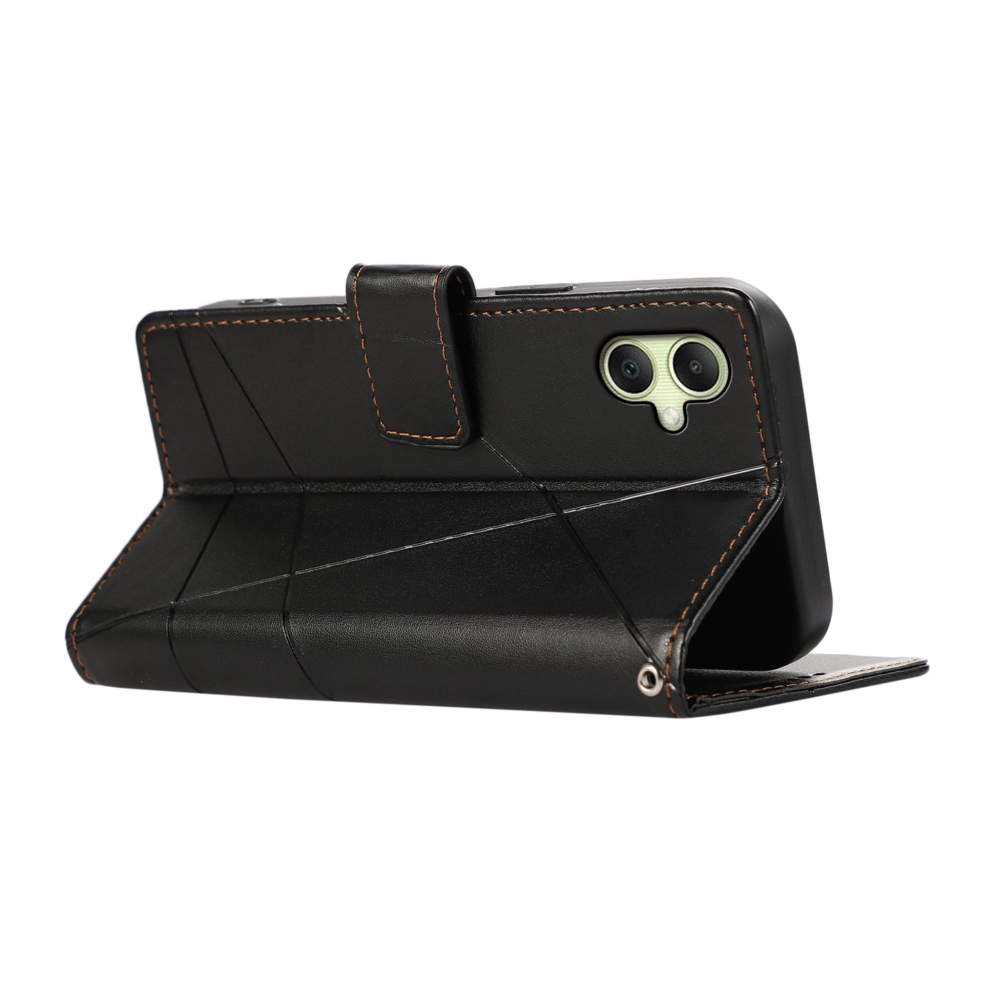 DF-06 For Samsung Galaxy A06 Phone Case Line Imprint Leather Wallet Cover - Black