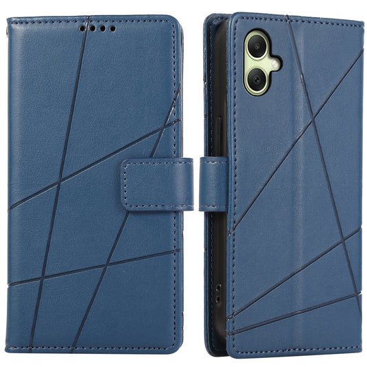DF-06 For Samsung Galaxy A06 Phone Case Line Imprint Leather Wallet Cover - Blue