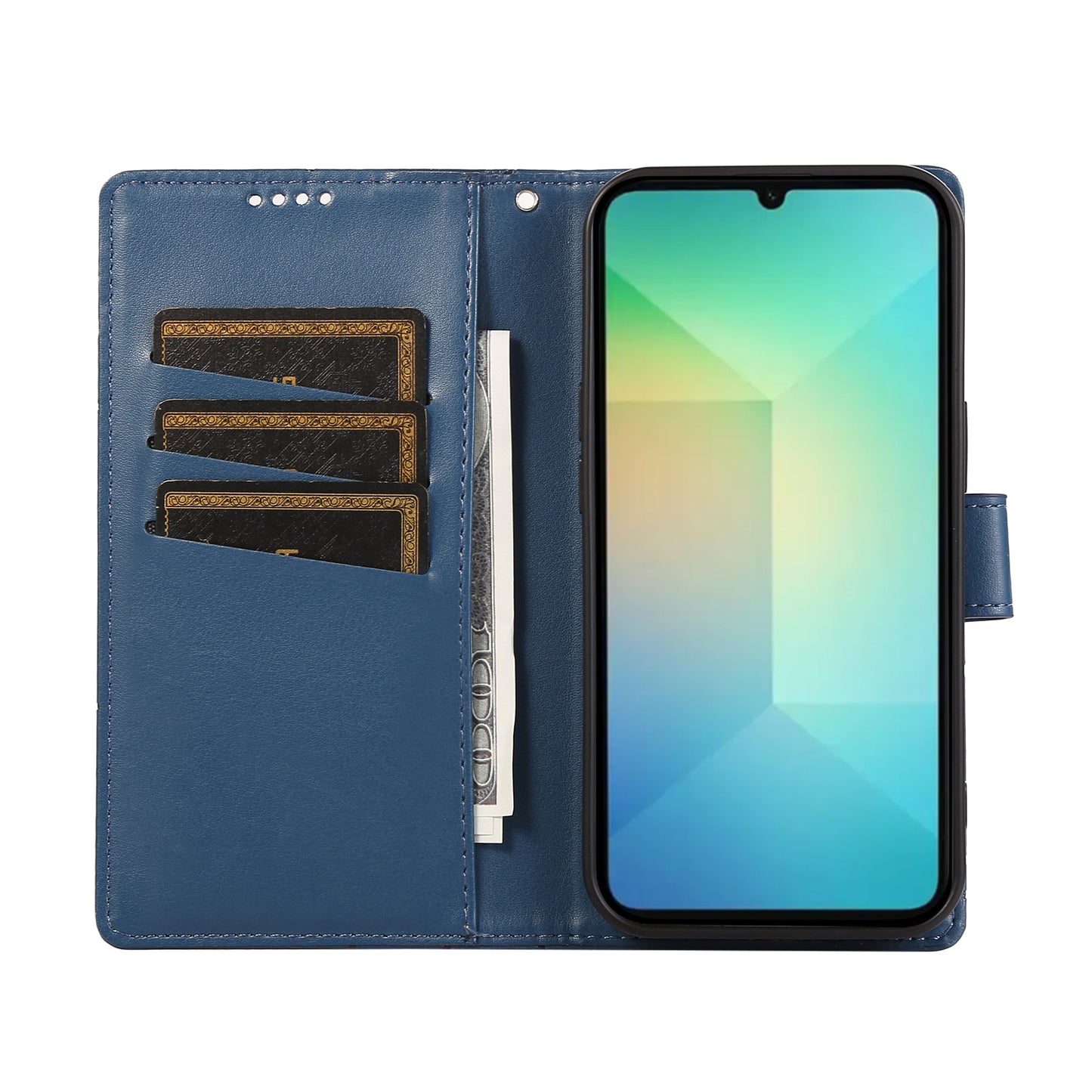DF-06 For Samsung Galaxy A06 Phone Case Line Imprint Leather Wallet Cover - Blue