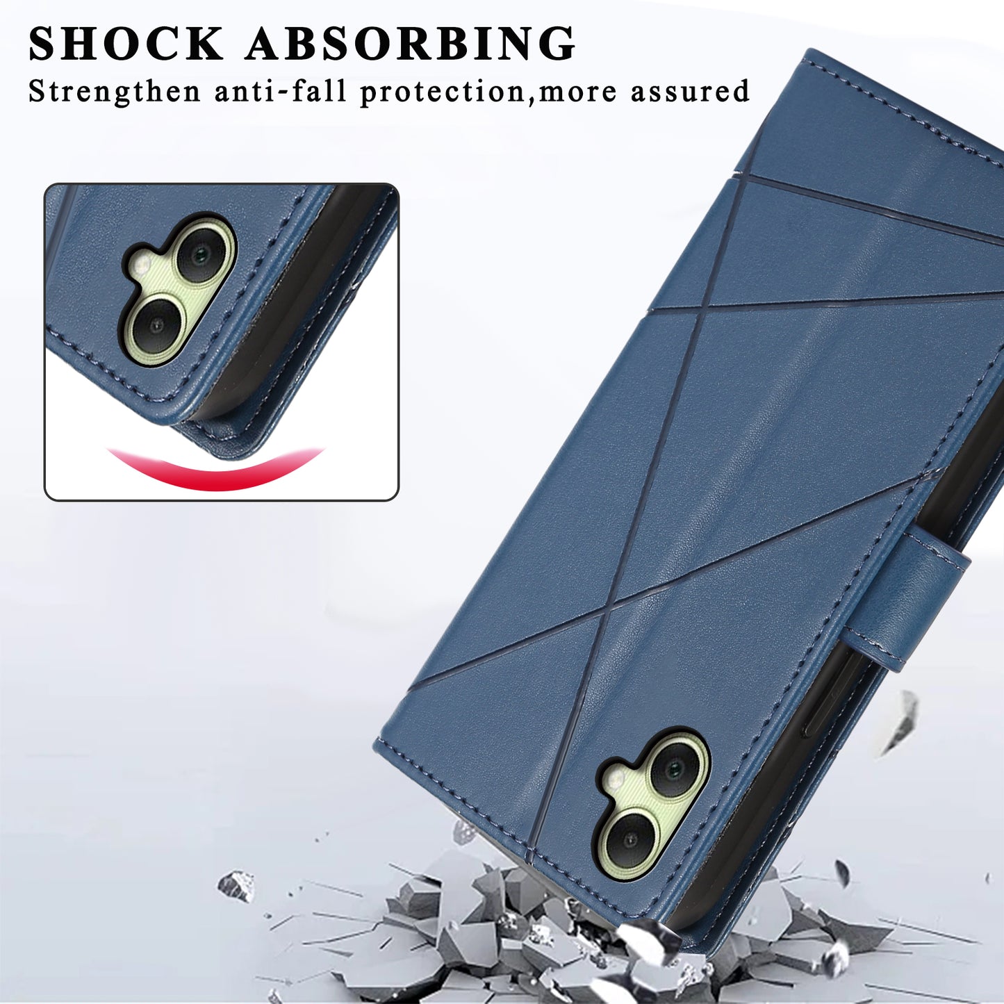 DF-06 For Samsung Galaxy A06 Phone Case Line Imprint Leather Wallet Cover - Blue