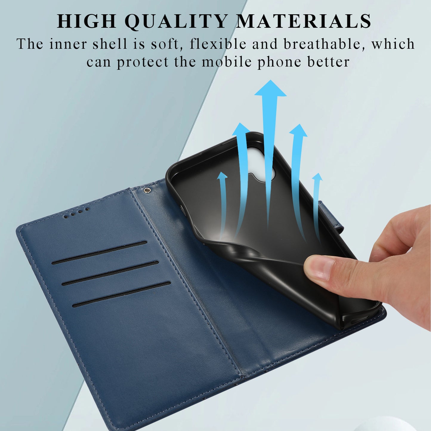 DF-06 For Samsung Galaxy A06 Phone Case Line Imprint Leather Wallet Cover - Blue