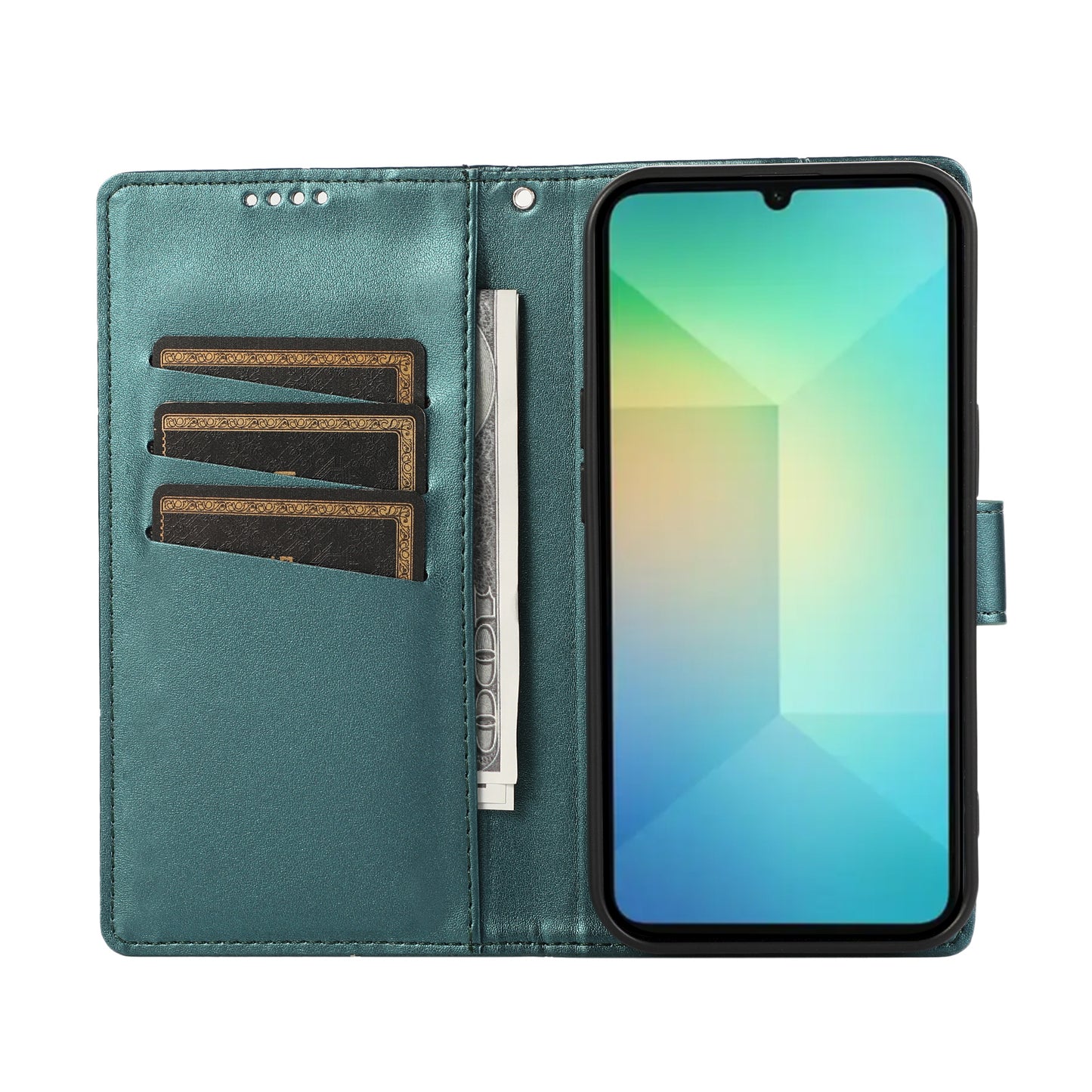 DF-06 For Samsung Galaxy A06 Phone Case Line Imprint Leather Wallet Cover - Green