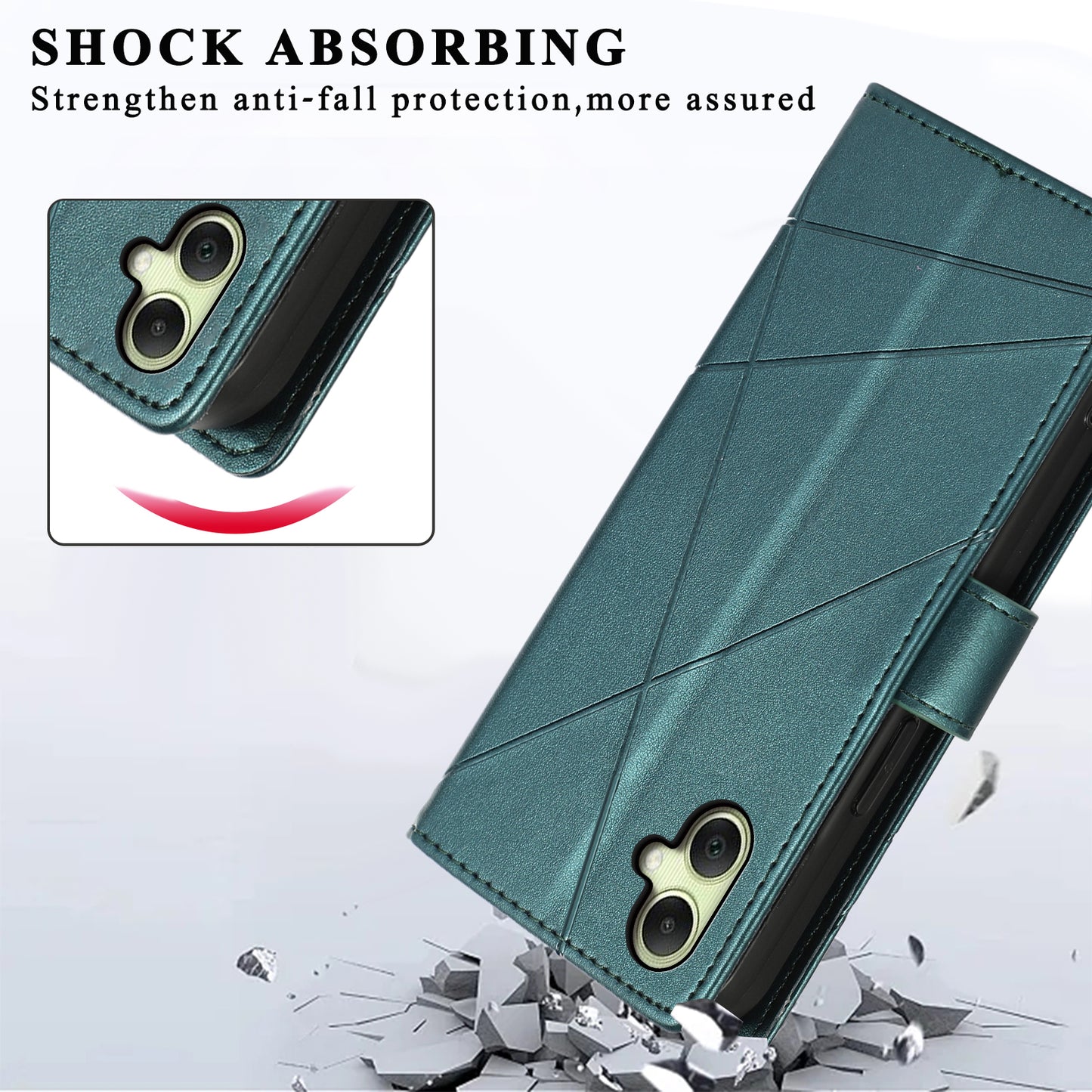 DF-06 For Samsung Galaxy A06 Phone Case Line Imprint Leather Wallet Cover - Green
