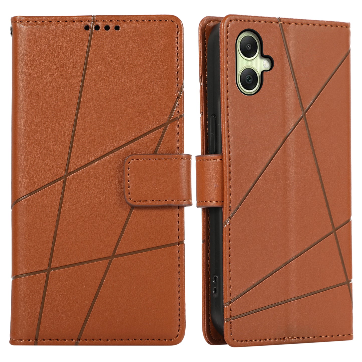 DF-06 For Samsung Galaxy A06 Phone Case Line Imprint Leather Wallet Cover - Brown