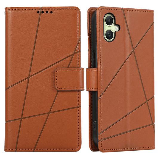 DF-06 For Samsung Galaxy A06 Phone Case Line Imprint Leather Wallet Cover - Brown