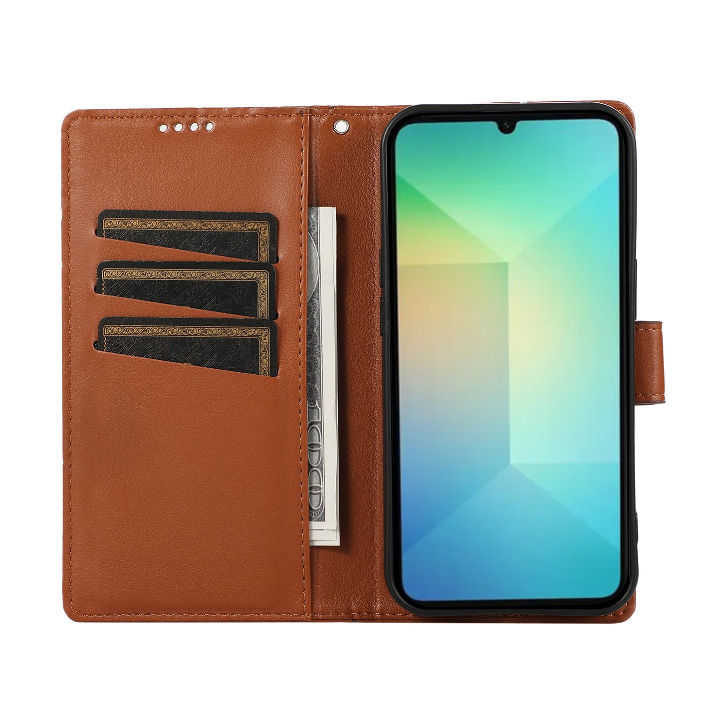 DF-06 For Samsung Galaxy A06 Phone Case Line Imprint Leather Wallet Cover - Brown