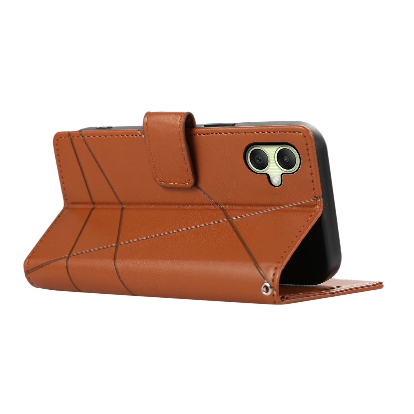 DF-06 For Samsung Galaxy A06 Phone Case Line Imprint Leather Wallet Cover - Brown