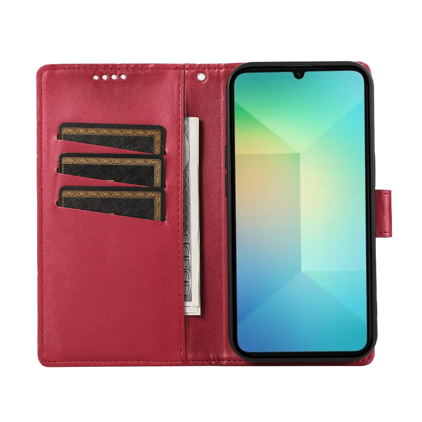 DF-06 For Samsung Galaxy A06 Phone Case Line Imprint Leather Wallet Cover - Red