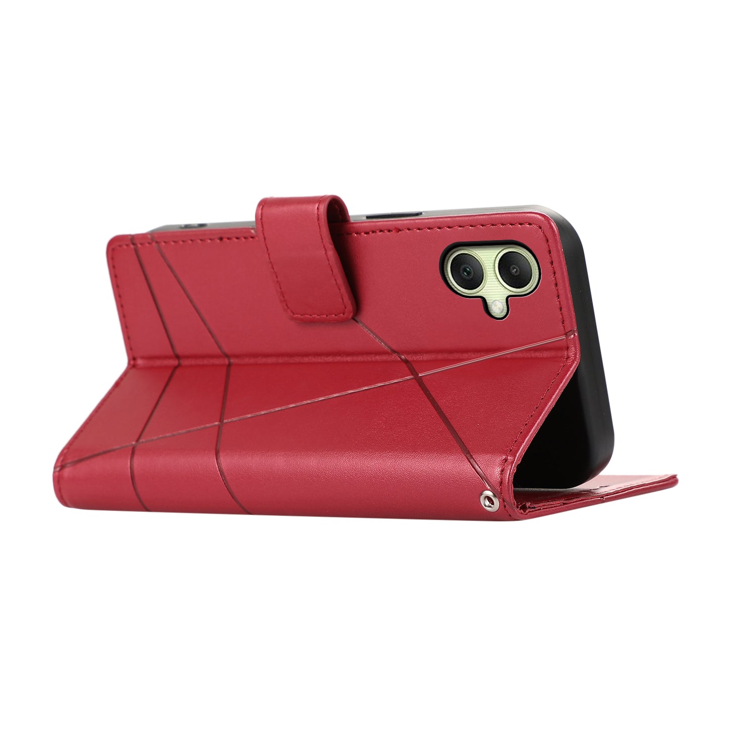 DF-06 For Samsung Galaxy A06 Phone Case Line Imprint Leather Wallet Cover - Red