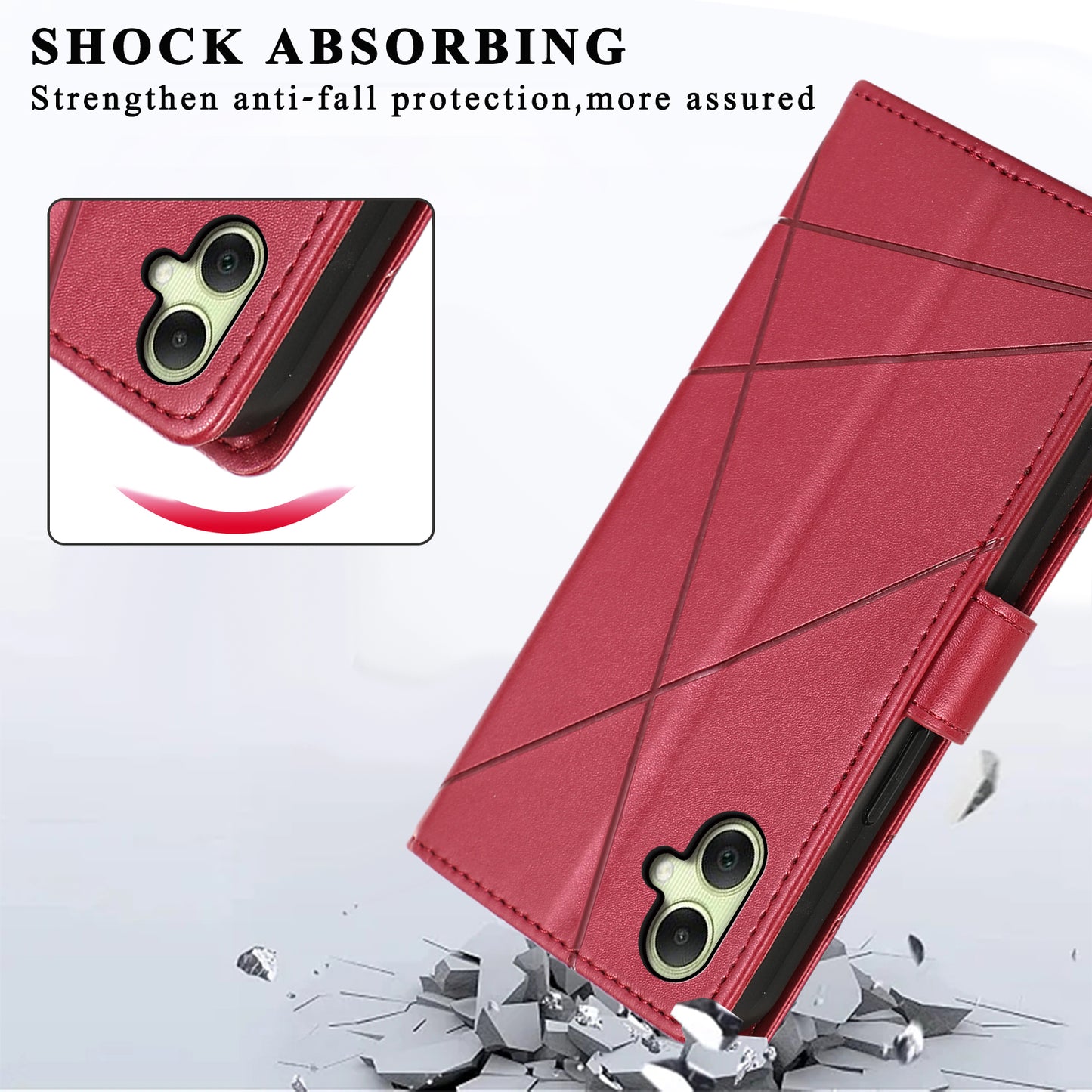 DF-06 For Samsung Galaxy A06 Phone Case Line Imprint Leather Wallet Cover - Red