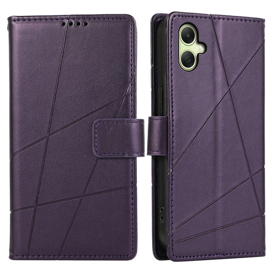 DF-06 For Samsung Galaxy A06 Phone Case Line Imprint Leather Wallet Cover - Purple
