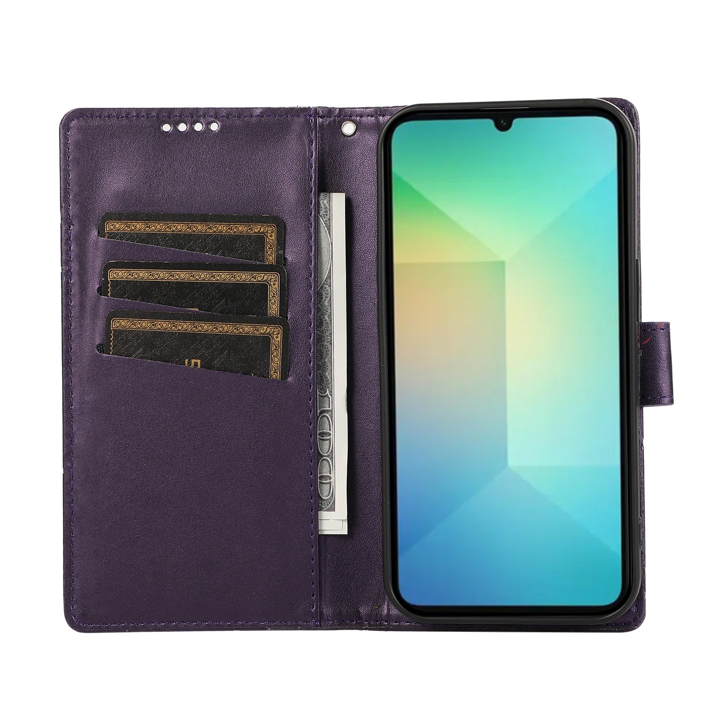 DF-06 For Samsung Galaxy A06 Phone Case Line Imprint Leather Wallet Cover - Purple