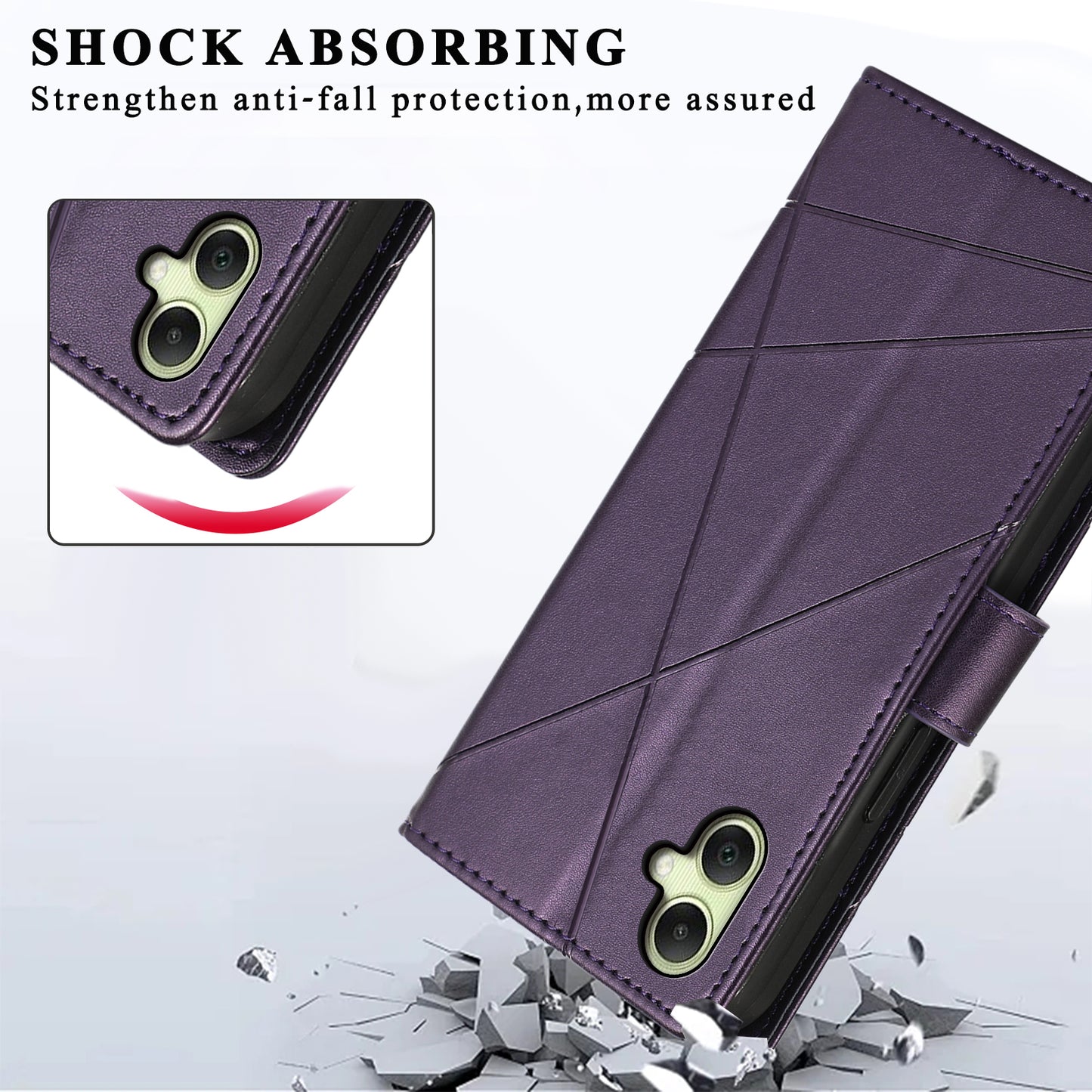 DF-06 For Samsung Galaxy A06 Phone Case Line Imprint Leather Wallet Cover - Purple