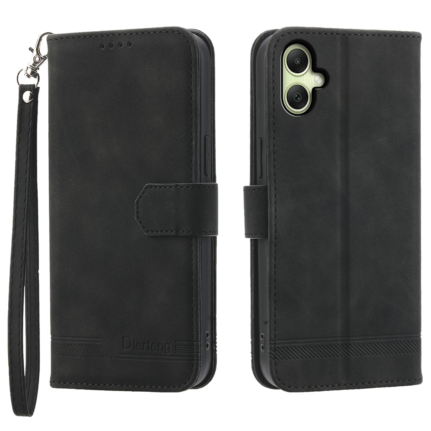 DIERFENG DF-03 For Samsung Galaxy A06 Leather Case Lines Imprint Wallet Phone Cover - Black