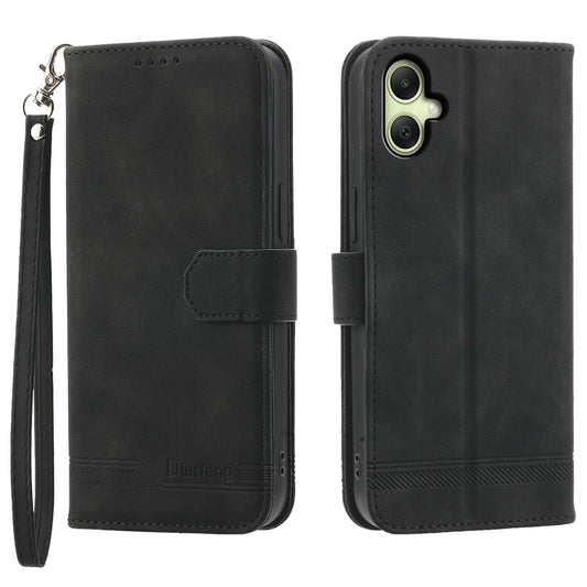 DIERFENG DF-03 For Samsung Galaxy A06 Leather Case Lines Imprint Wallet Phone Cover - Black