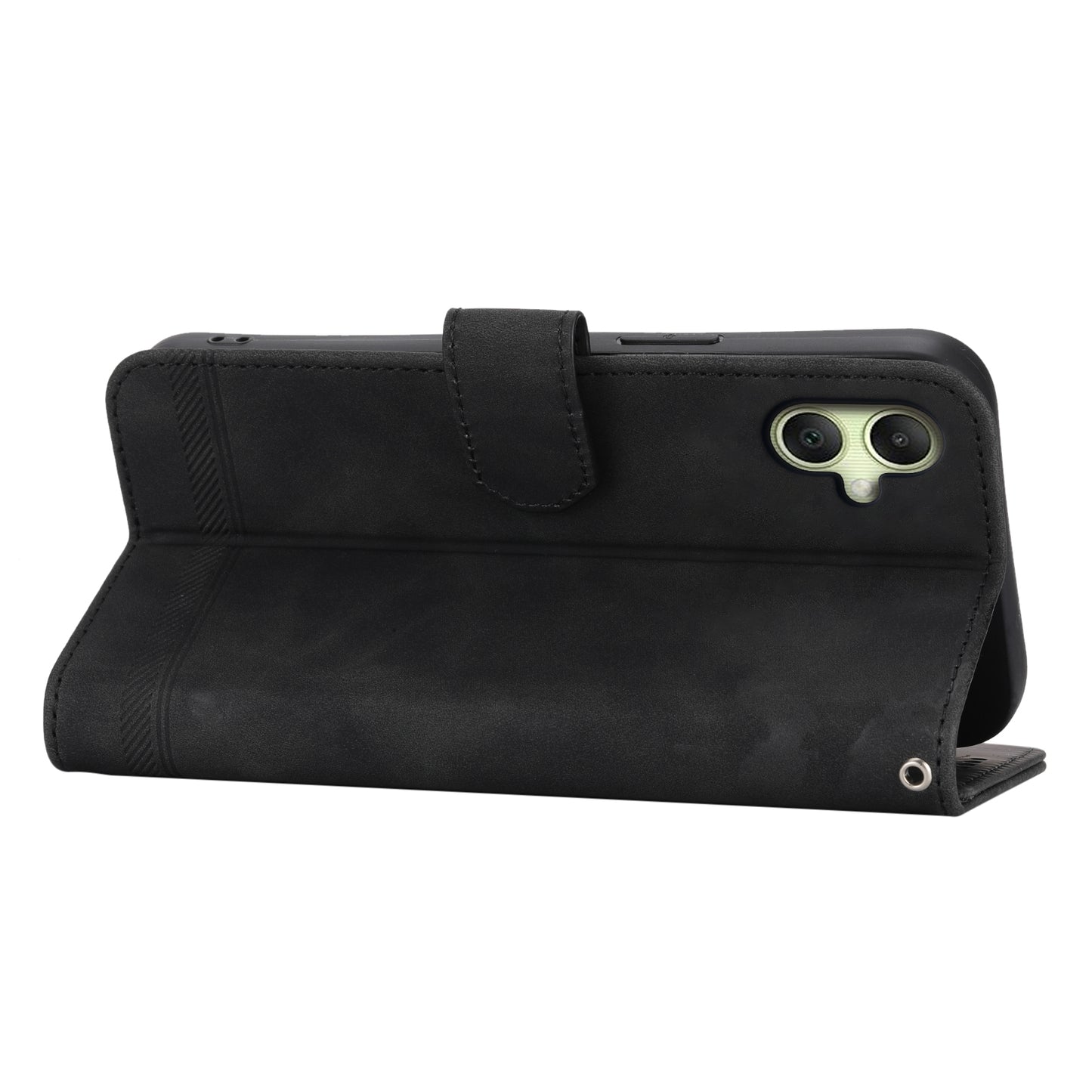 DIERFENG DF-03 For Samsung Galaxy A06 Leather Case Lines Imprint Wallet Phone Cover - Black