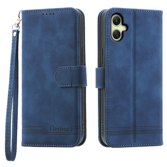 DIERFENG DF-03 For Samsung Galaxy A06 Leather Case Lines Imprint Wallet Phone Cover - Blue