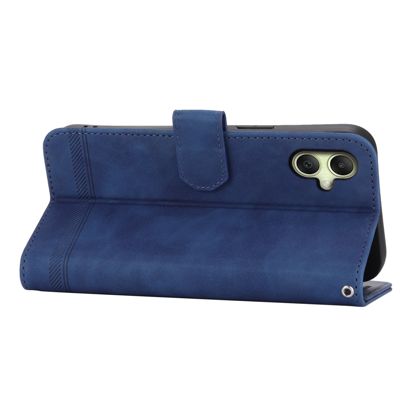DIERFENG DF-03 For Samsung Galaxy A06 Leather Case Lines Imprint Wallet Phone Cover - Blue