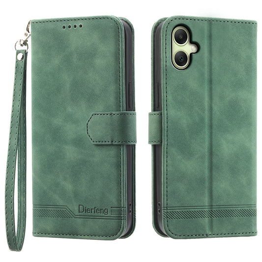 DIERFENG DF-03 For Samsung Galaxy A06 Leather Case Lines Imprint Wallet Phone Cover - Green