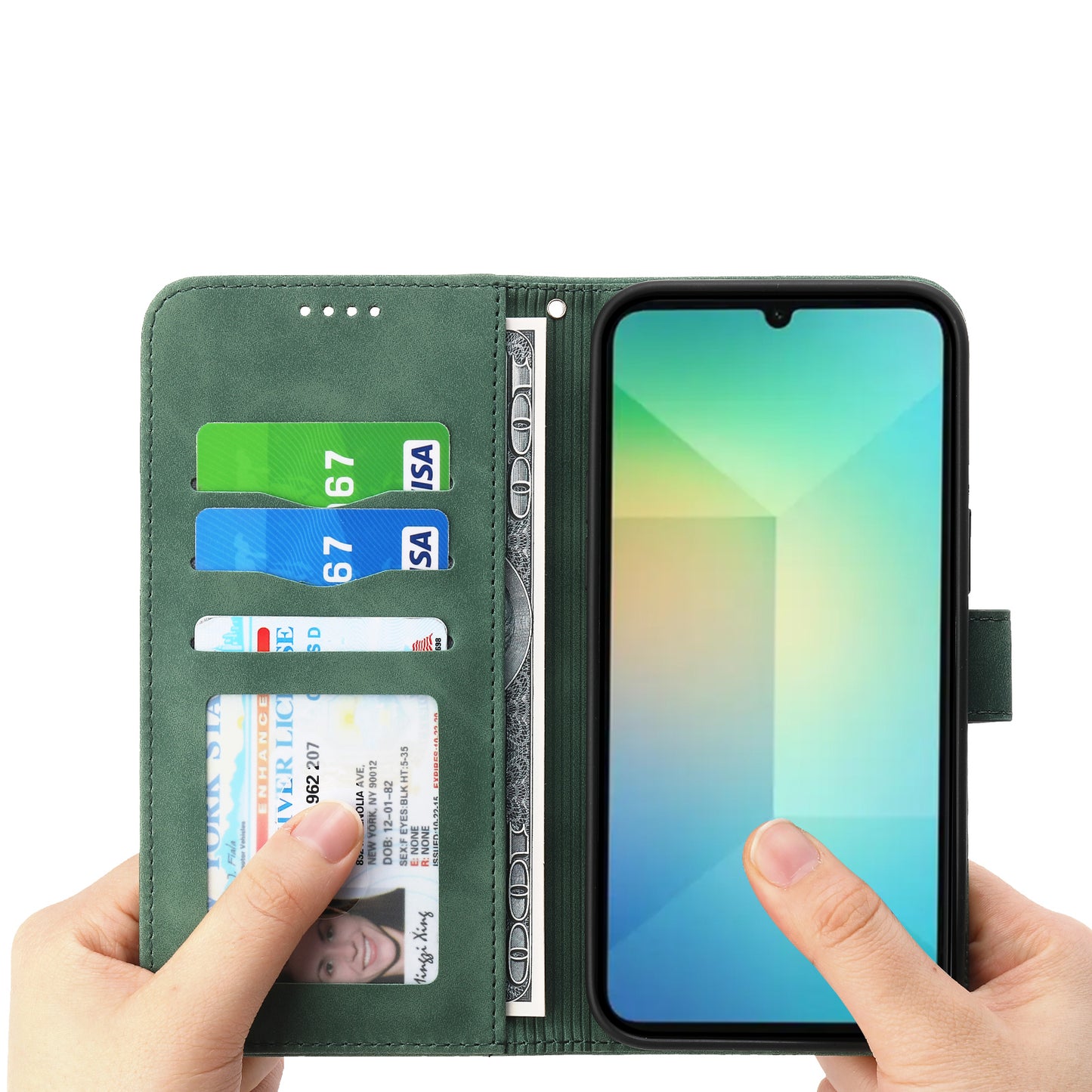 DIERFENG DF-03 For Samsung Galaxy A06 Leather Case Lines Imprint Wallet Phone Cover - Green