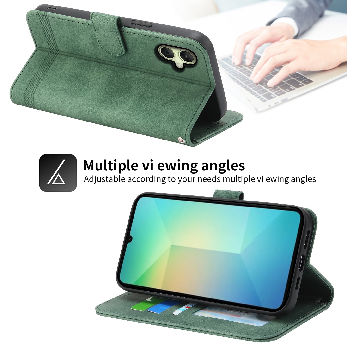 DIERFENG DF-03 For Samsung Galaxy A06 Leather Case Lines Imprint Wallet Phone Cover - Green