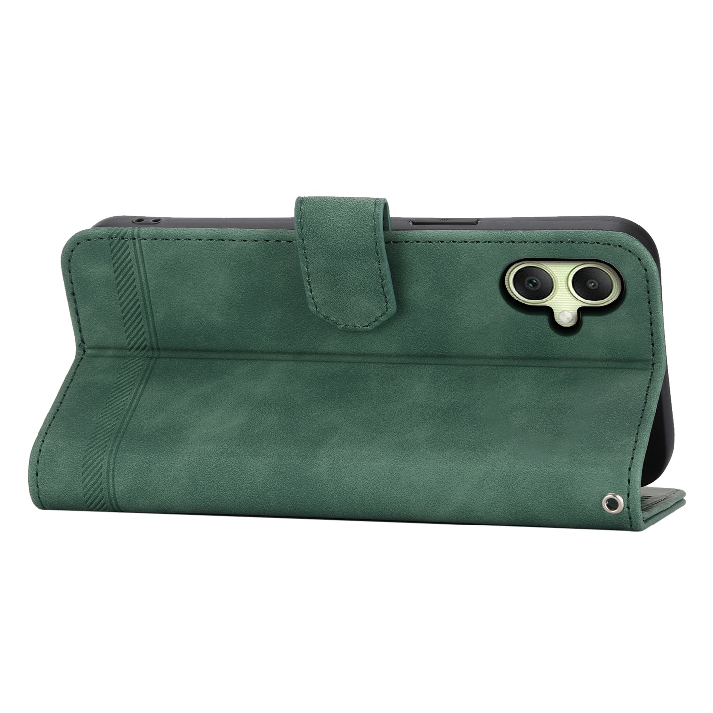 DIERFENG DF-03 For Samsung Galaxy A06 Leather Case Lines Imprint Wallet Phone Cover - Green