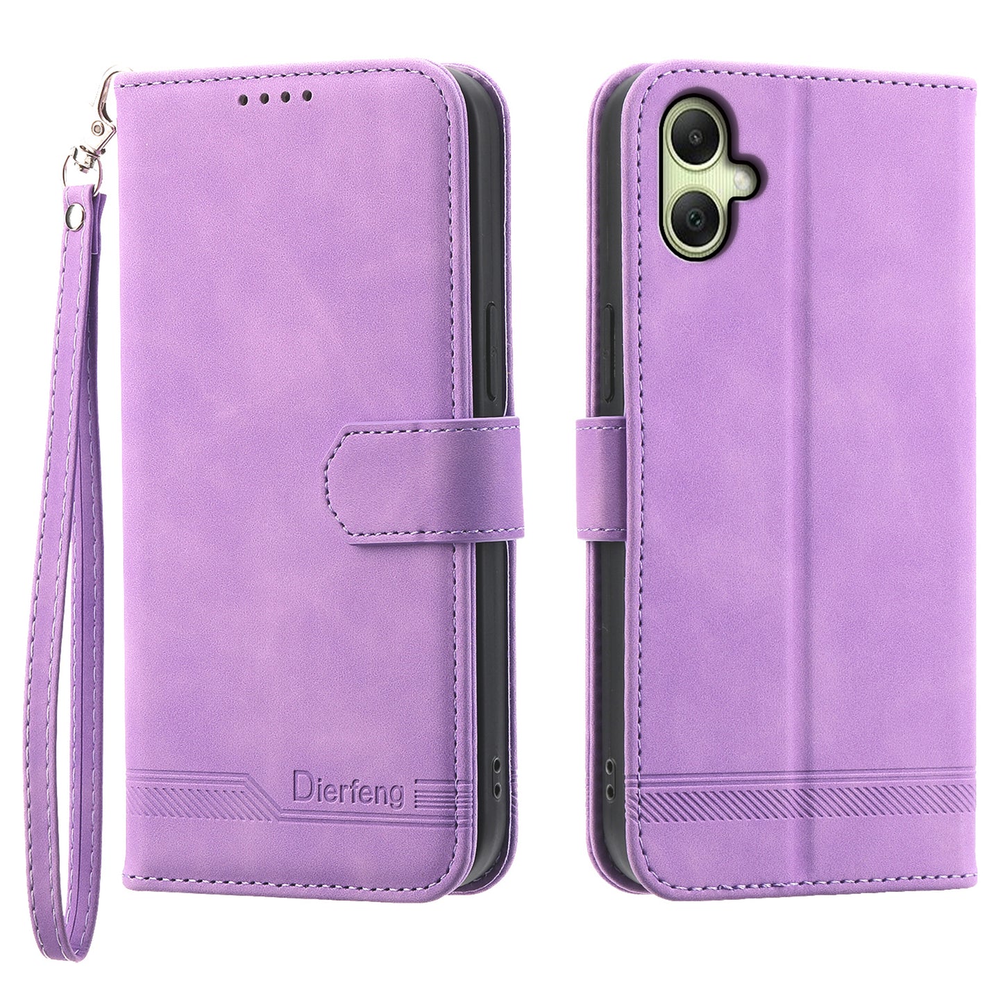 DIERFENG DF-03 For Samsung Galaxy A06 Leather Case Lines Imprint Wallet Phone Cover - Purple